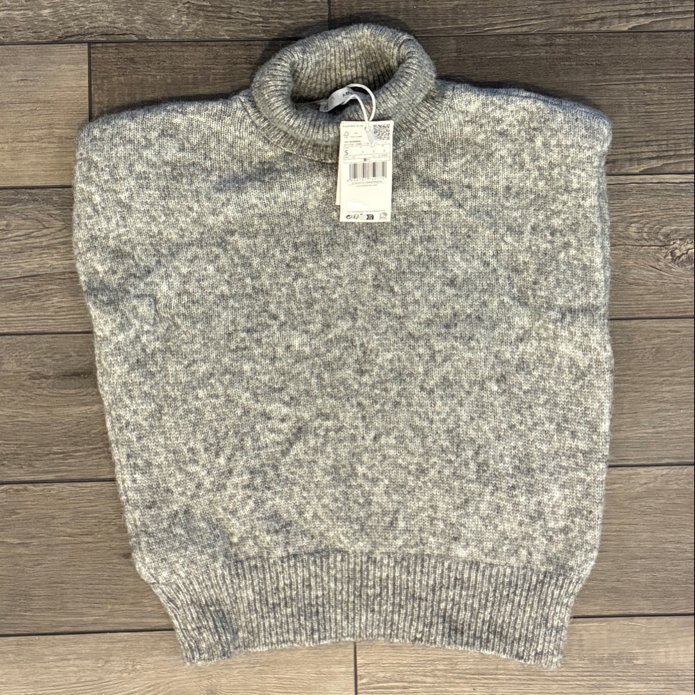 Mango MNG Gray Women's Grey Wool turtleneck vest sweater NWT